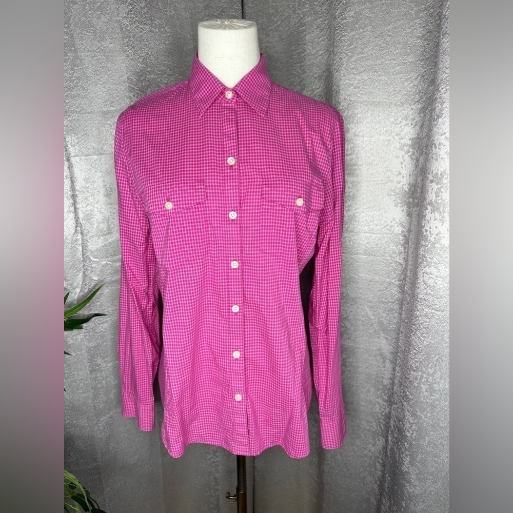 Banana Republic Women’s Check Print Soft Wash Button Down Shirt Pink Sz M